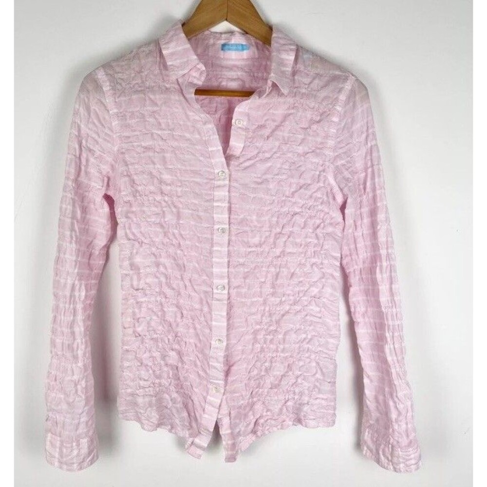 j mclaughlin Pink Gauze Button Up Shirt Small Gingham Plaid